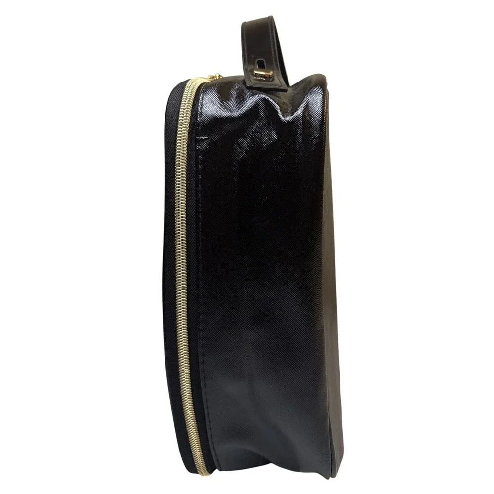 Lancome Paris Black Patent Leather Vanity Makeup Cosmetic Travel Bag Organizer‎
